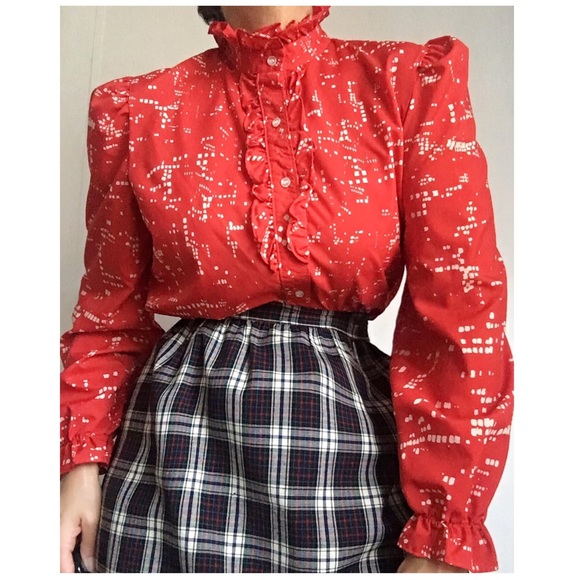 SOLD-Gorgeous Ruffled Neck Bib Collar High Neck Blouse - Picture 8 of 8